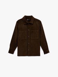 Regular Fit Uzun Kollu Cepli Pamuklu Klasik Yaka Fitilli Kadife Gömlek