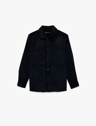 Regular Fit Uzun Kollu Cepli Pamuklu Klasik Yaka Fitilli Kadife Gömlek