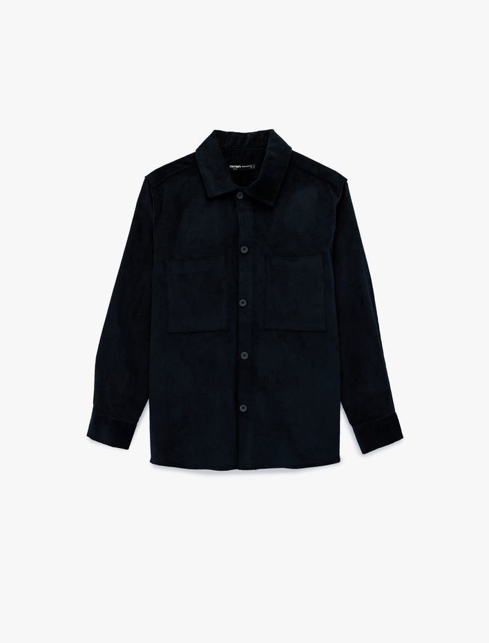  Regular Fit Uzun Kollu Cepli Pamuklu Klasik Yaka Fitilli Kadife Gömlek