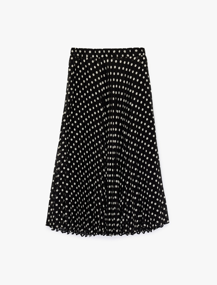  Pileli Puantiyeli Midi Şifon Etek