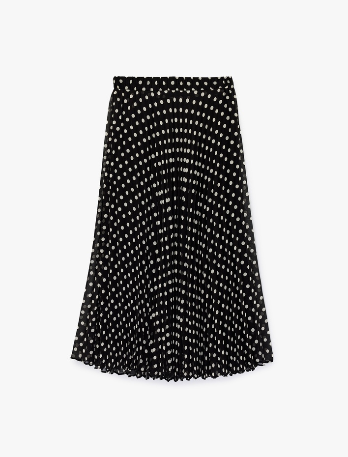  Pileli Puantiyeli Midi Şifon Etek