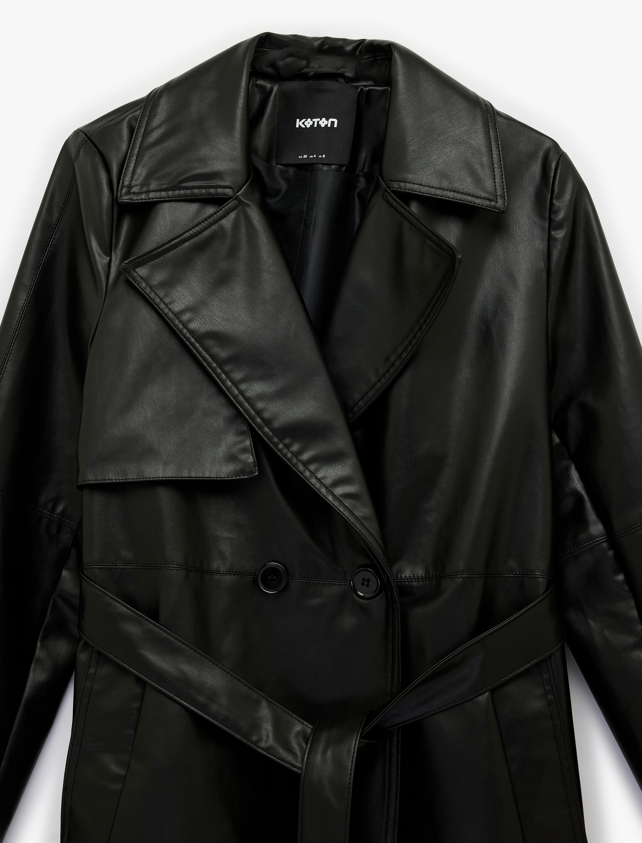   Cepli Kemer Detaylı Uzun Kollu Suni Deri Trençkot