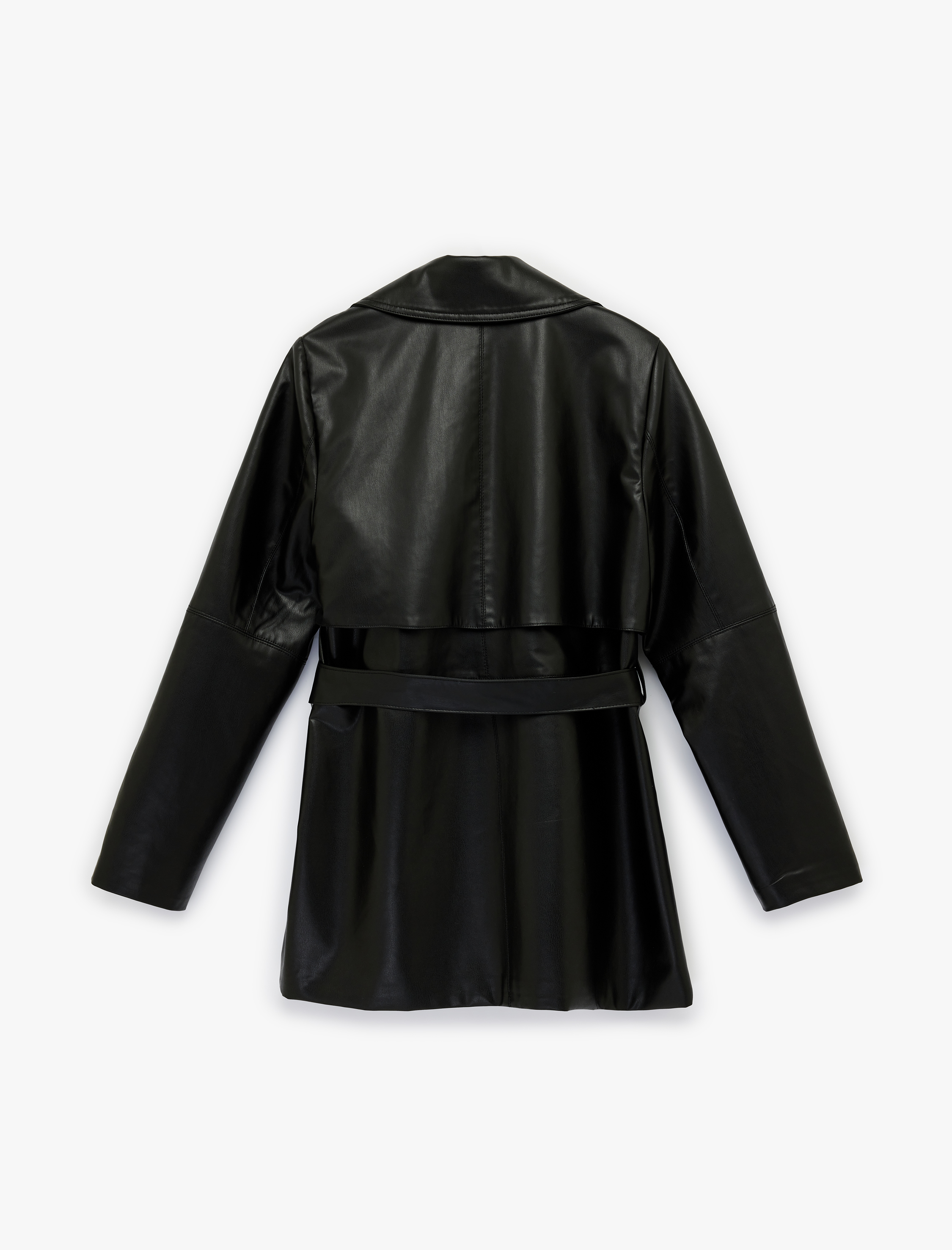   Cepli Kemer Detaylı Uzun Kollu Suni Deri Trençkot