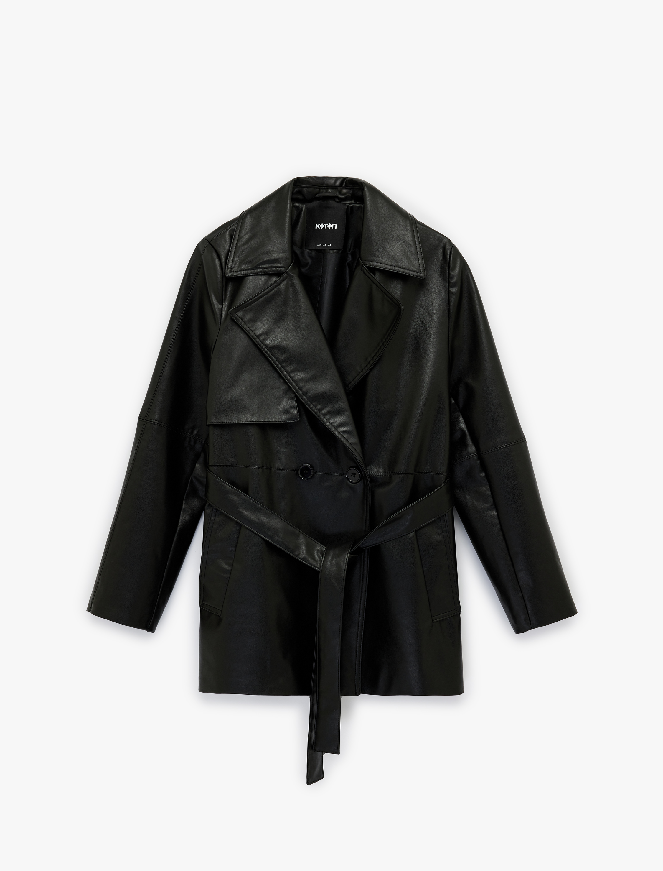   Cepli Kemer Detaylı Uzun Kollu Suni Deri Trençkot