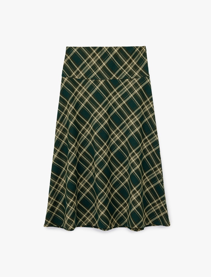  Regular Fit Standart Bel Midi Ekose Etek