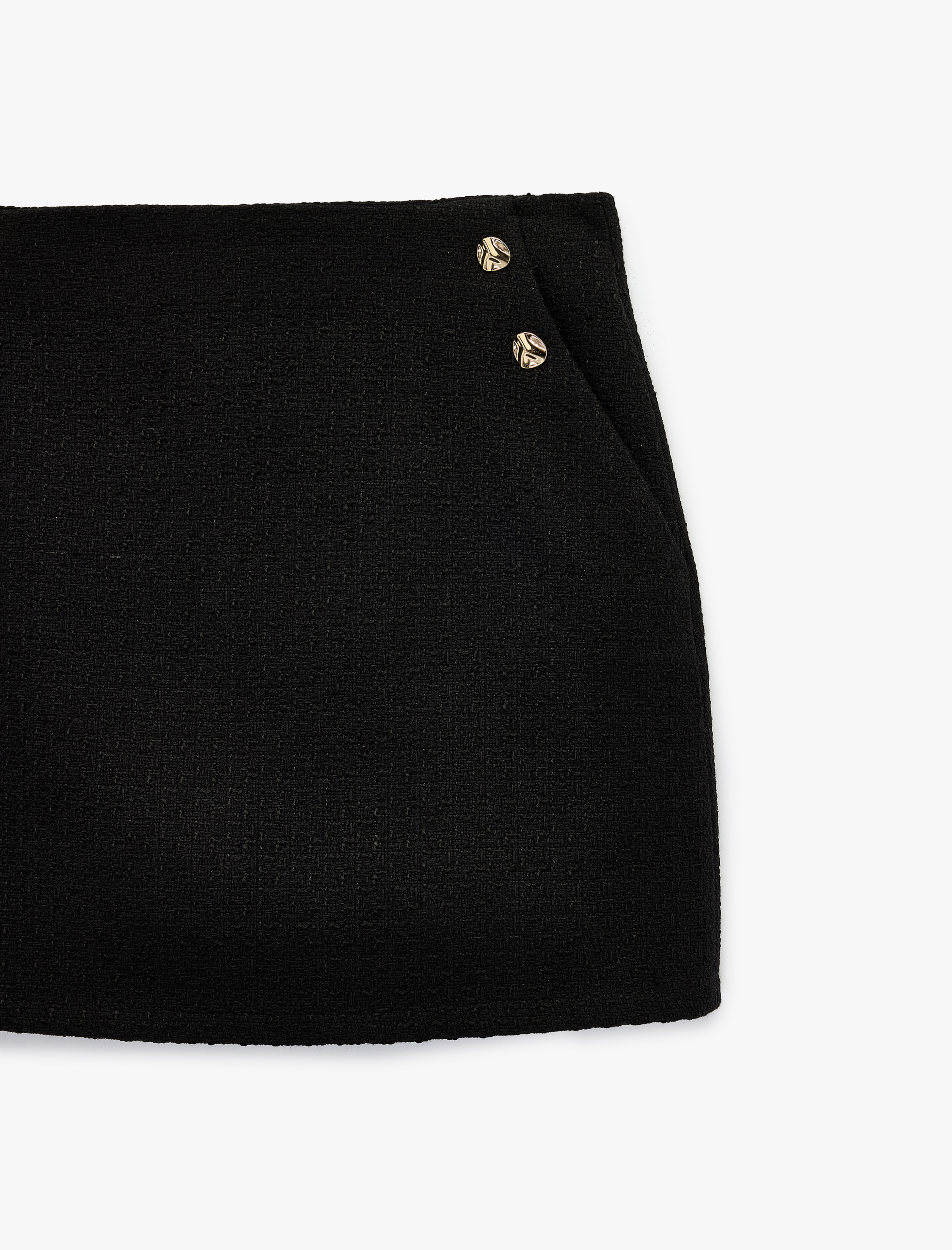   Aksesuar Düğme Detaylı A Kesim Cepli Mini Tüvit Etek