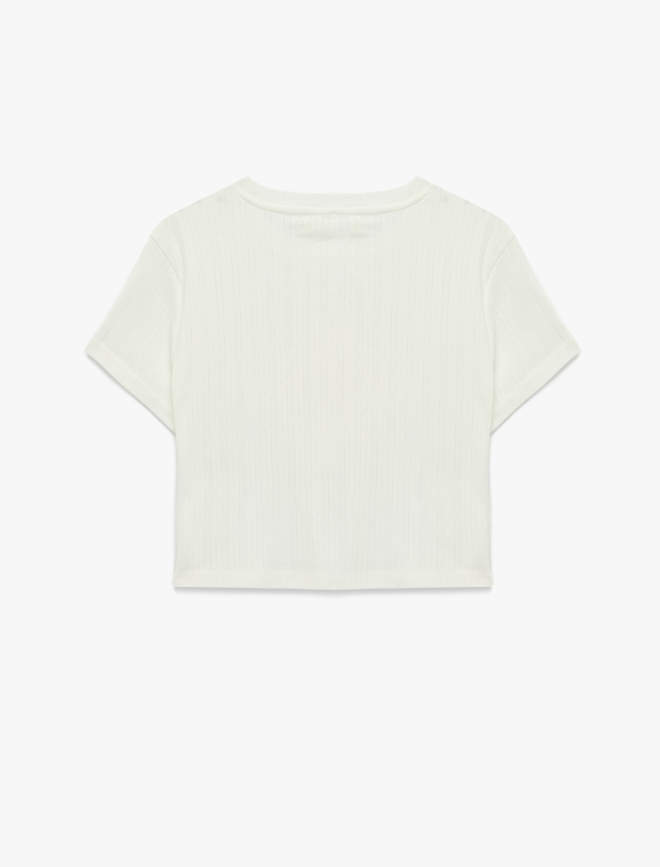  Kız Çocuk Bisiklet Yaka Kısa Kollu Büzgü Detaylı Tavşan Baskılı Crop Tişört