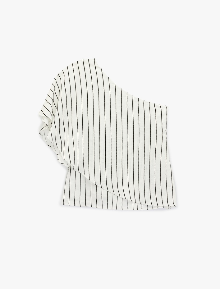  Modal Kumaş Çizgili Tek Omuz Bluz