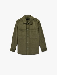 Regular Fit Uzun Kollu Cepli Pamuklu Klasik Yaka Fitilli Kadife Gömlek