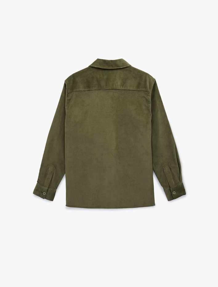  Regular Fit Uzun Kollu Cepli Pamuklu Klasik Yaka Fitilli Kadife Gömlek