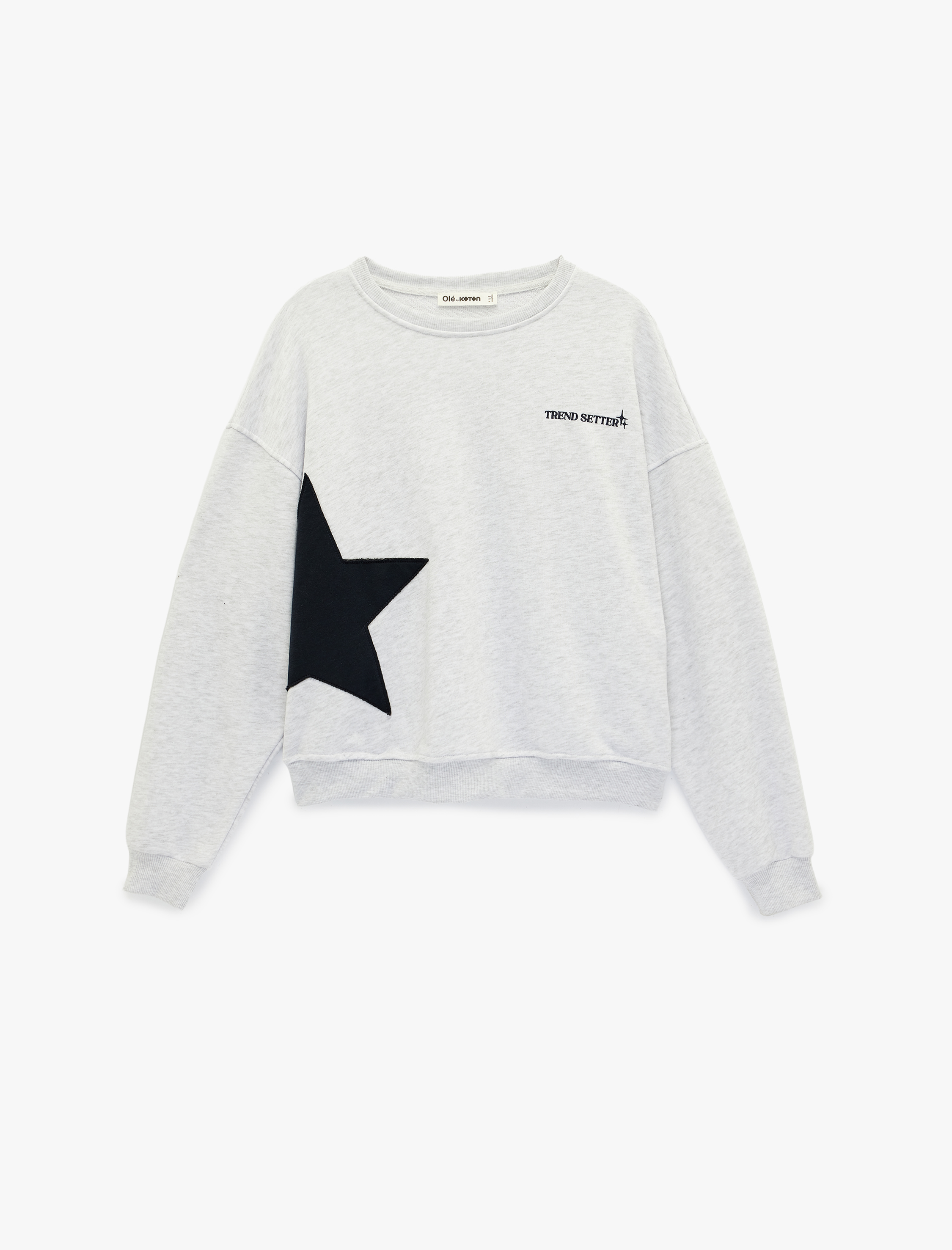   Uzun Kollu Bisiklet Yaka Rahat Kalıp Yıldız Baskılı Sweatshirt