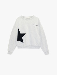 Uzun Kollu Bisiklet Yaka Rahat Kalıp Yıldız Baskılı Sweatshirt