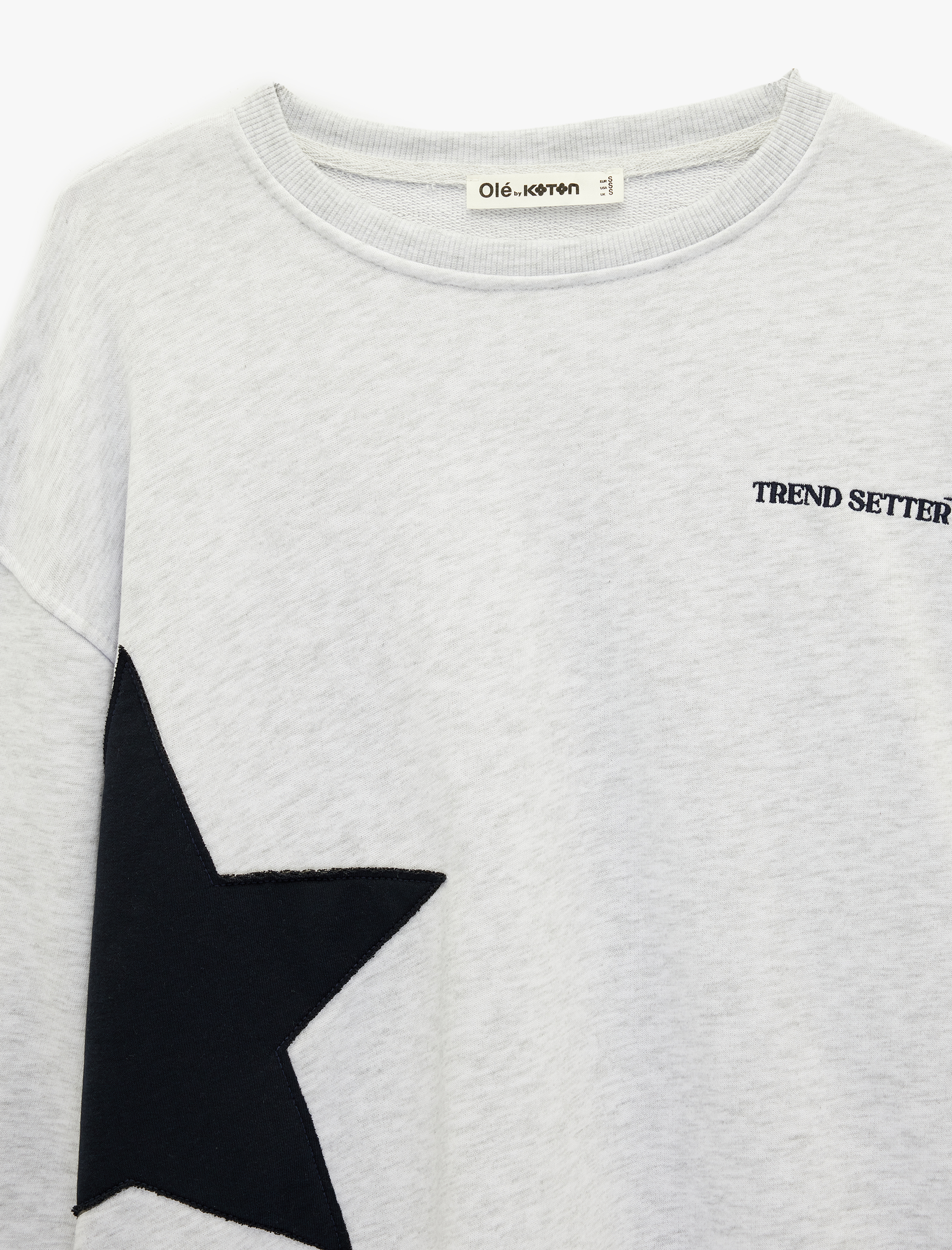   Uzun Kollu Bisiklet Yaka Rahat Kalıp Yıldız Baskılı Sweatshirt