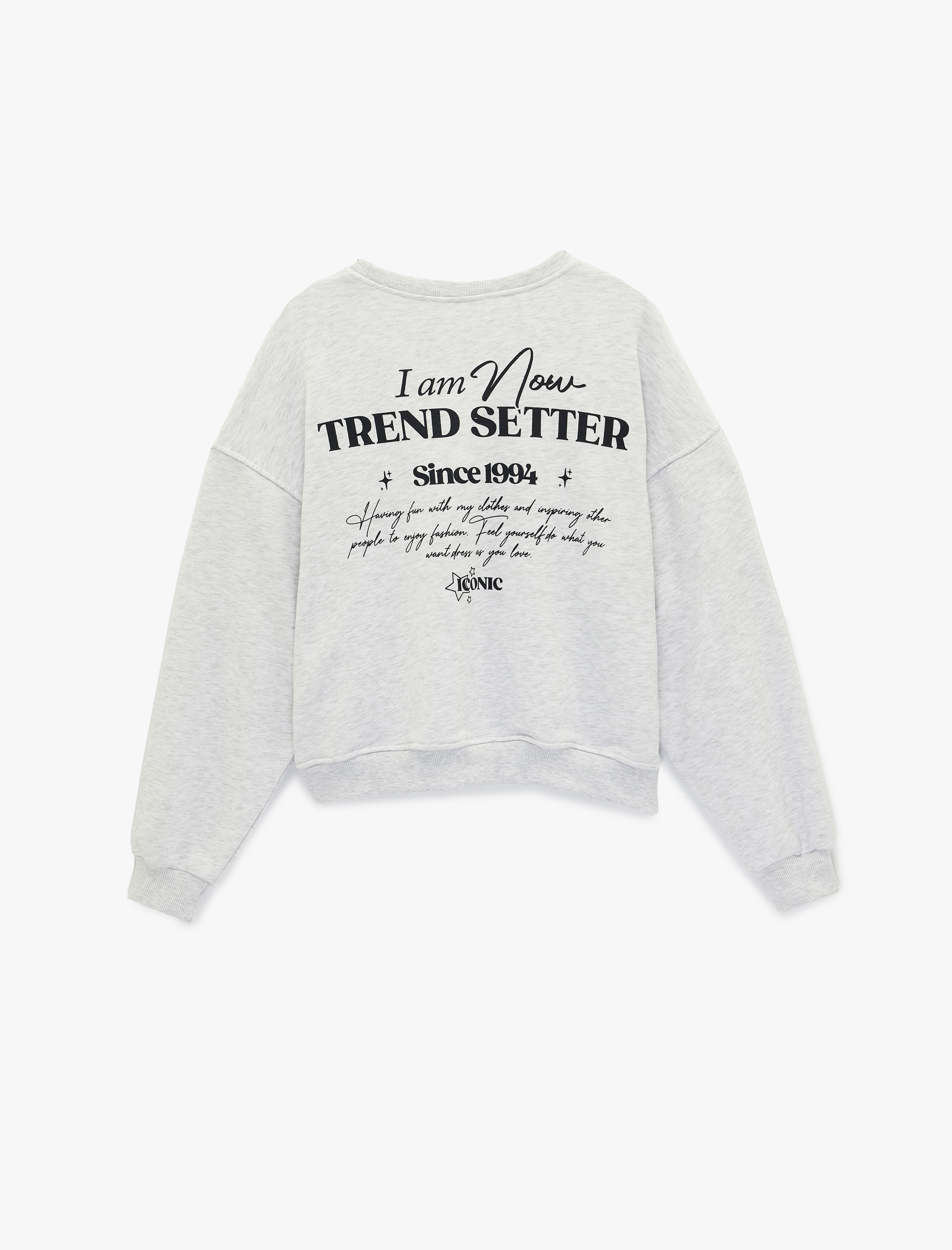   Uzun Kollu Bisiklet Yaka Rahat Kalıp Yıldız Baskılı Sweatshirt