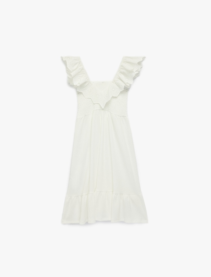 Kız Çocuk Kare Yaka Kolsuz Katmanlı Pileli Midi Elbise