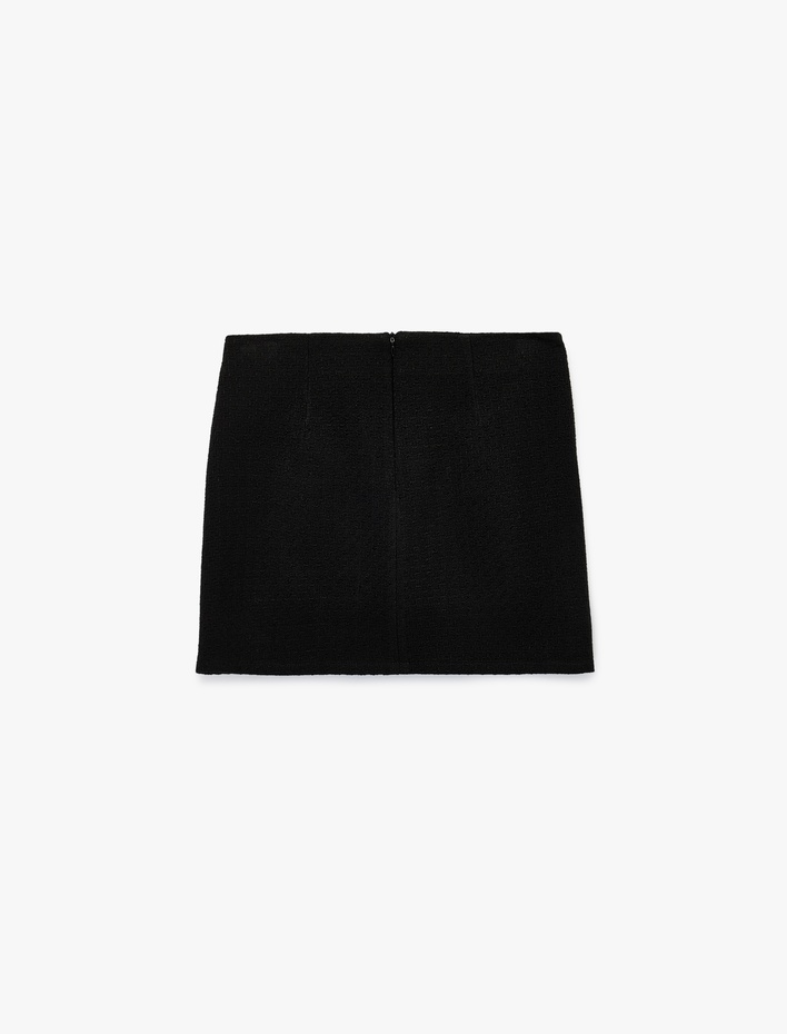  Aksesuar Düğme Detaylı A Kesim Cepli Mini Tüvit Etek