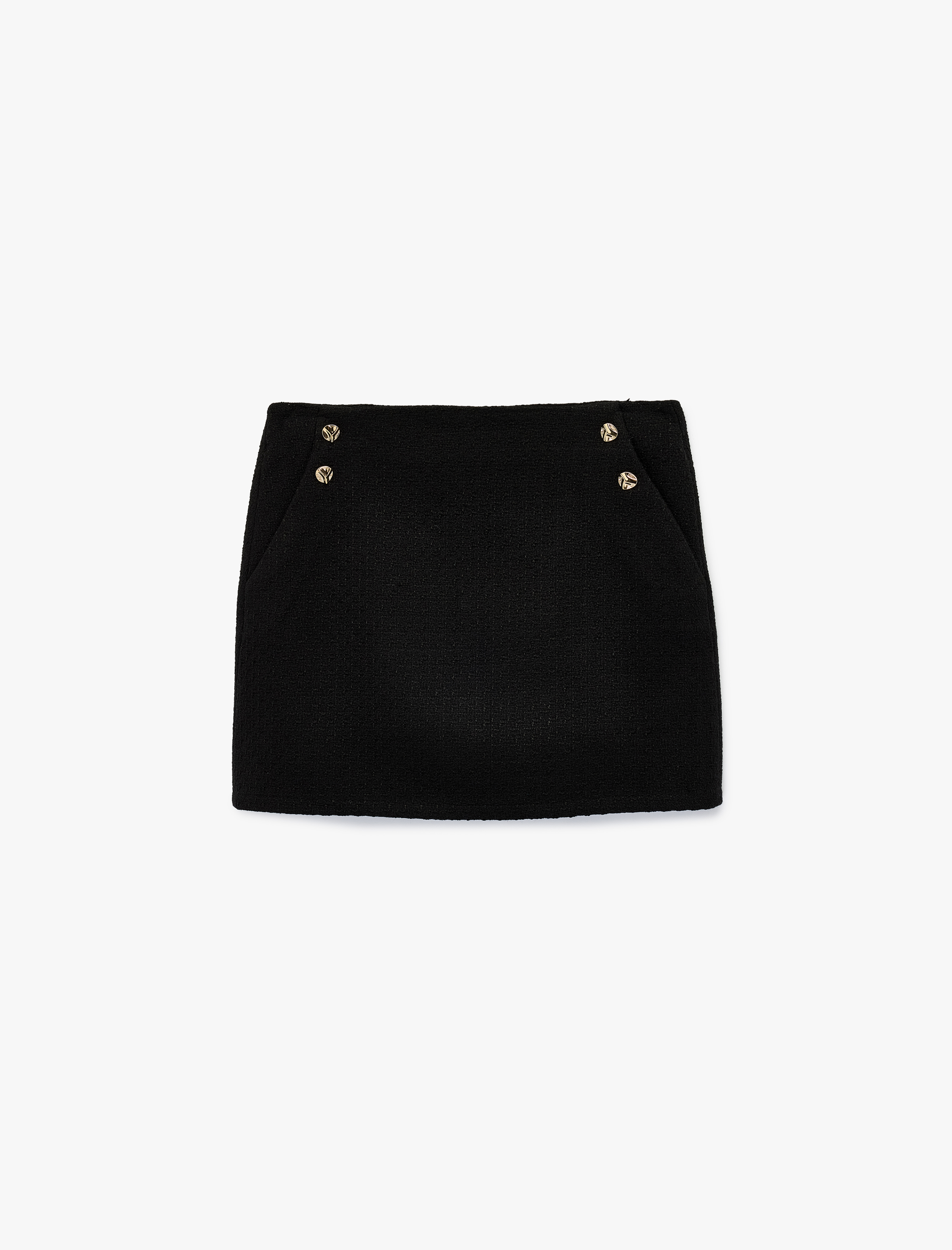   Aksesuar Düğme Detaylı A Kesim Cepli Mini Tüvit Etek