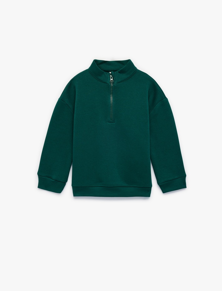 Erkek Bebek Pamuklu Uzun Kollu Yarım Fermuarlı Dik Yaka Sweatshirt
