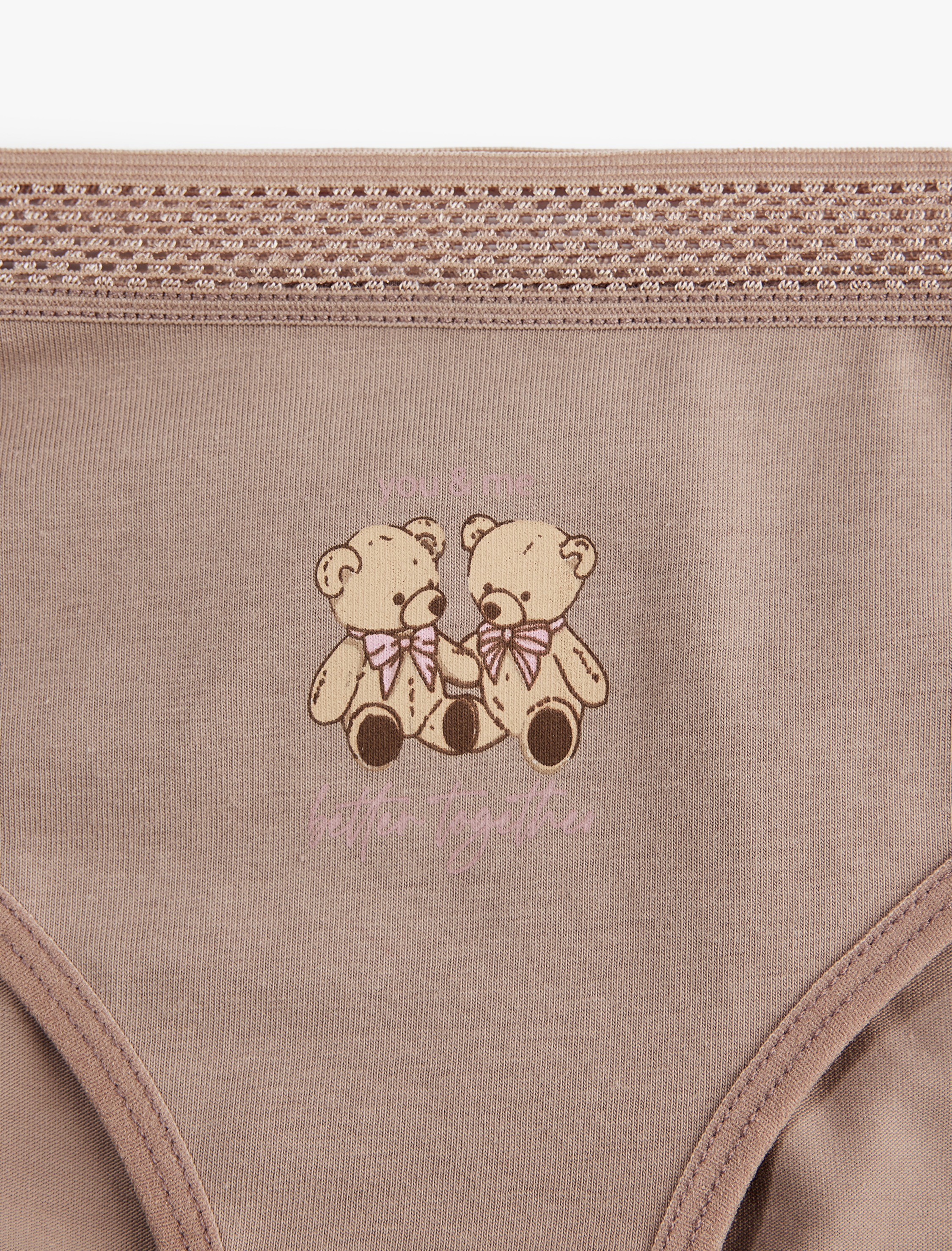   Rahat Kalıp Lastik Detaylı Ayıcık Baskılı Pamuklu Brief Külot