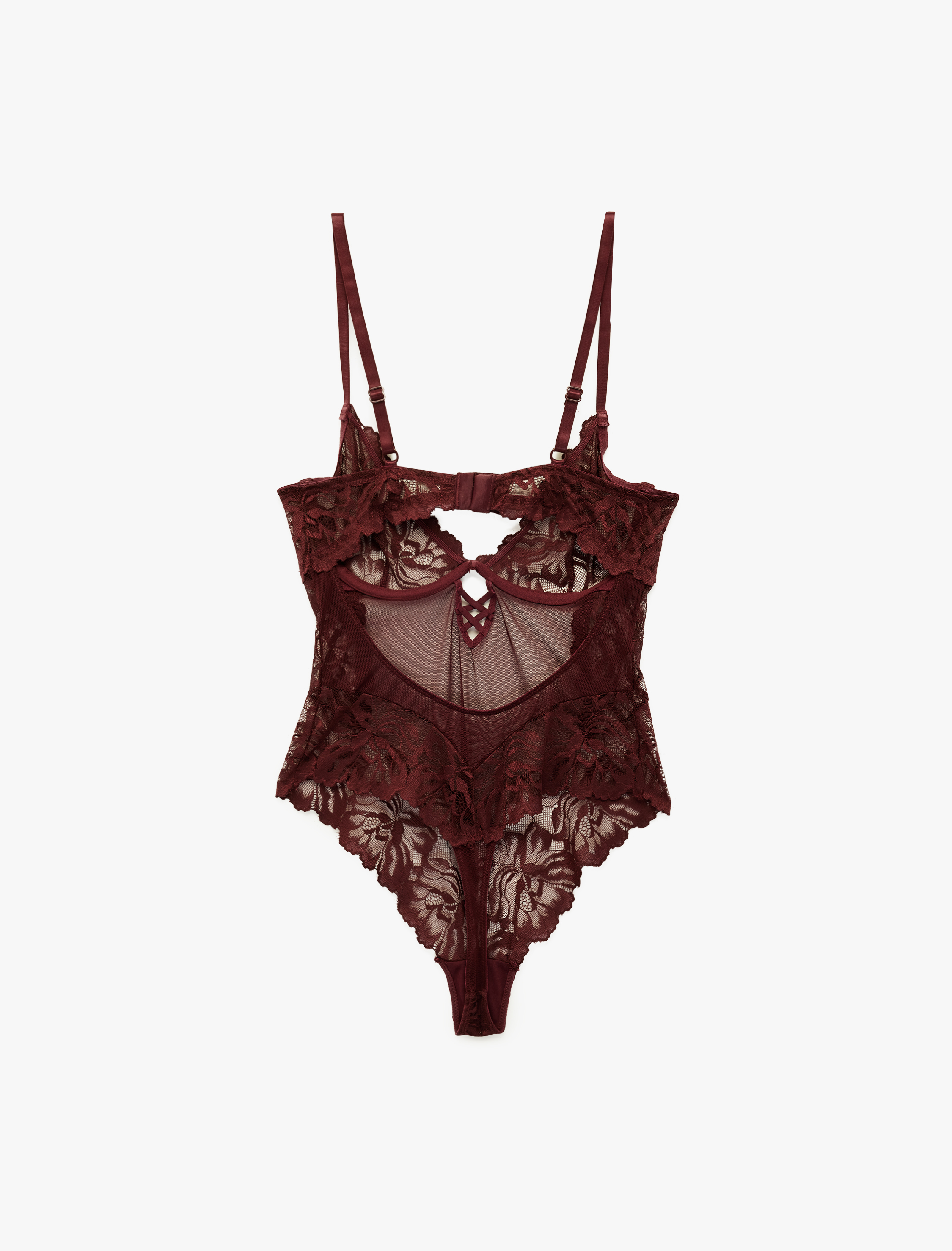   Dantel Detaylı V Yaka Askılı Bodysuit