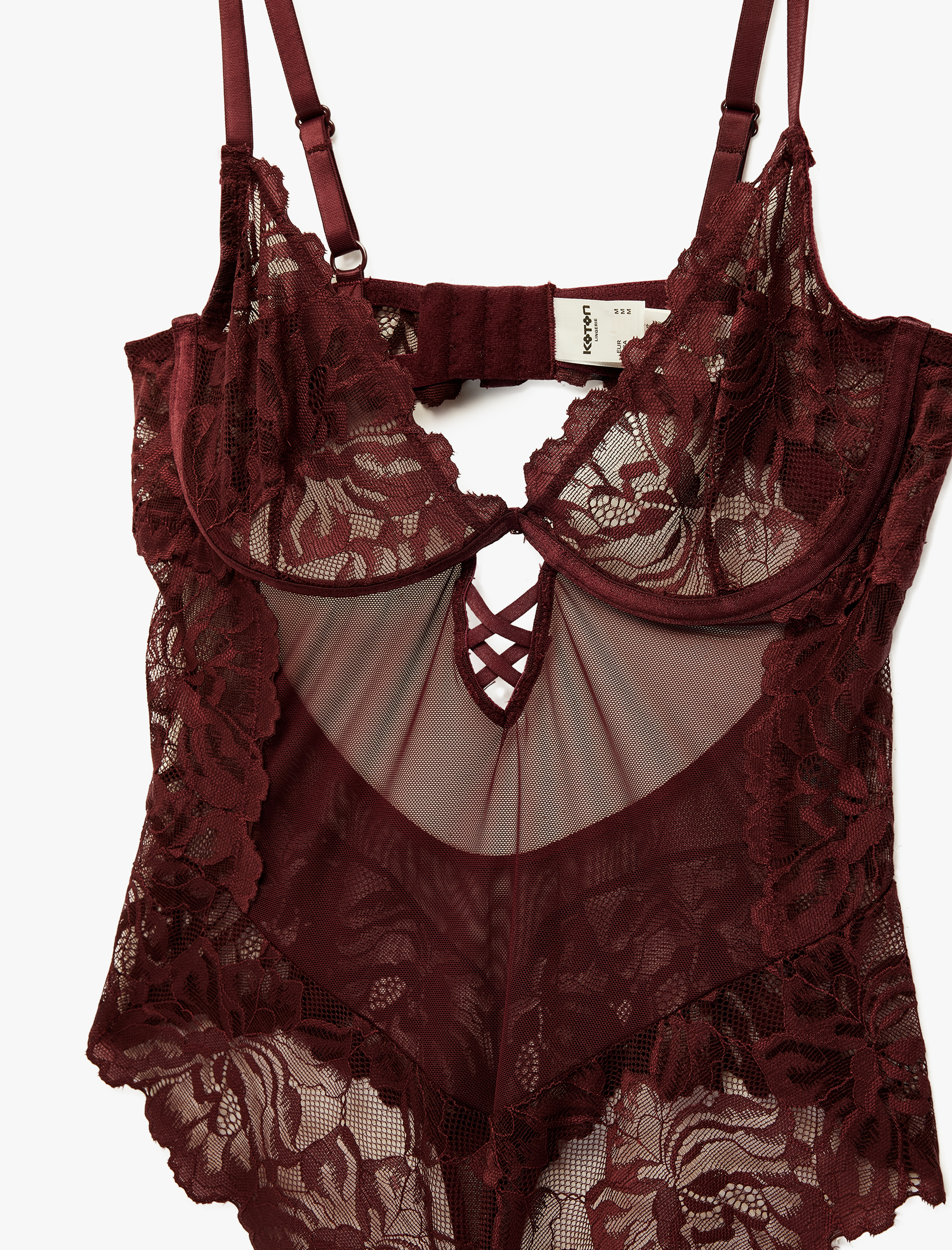   Dantel Detaylı V Yaka Askılı Bodysuit