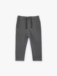 Beli Ayarlanabilir Lastikli Düğmeli Pamuklu Eşofman Altı