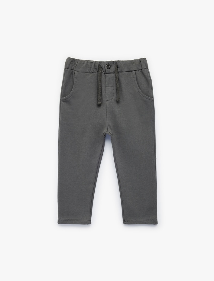 Erkek Bebek Beli Ayarlanabilir Lastikli Düğmeli Pamuklu Eşofman Altı