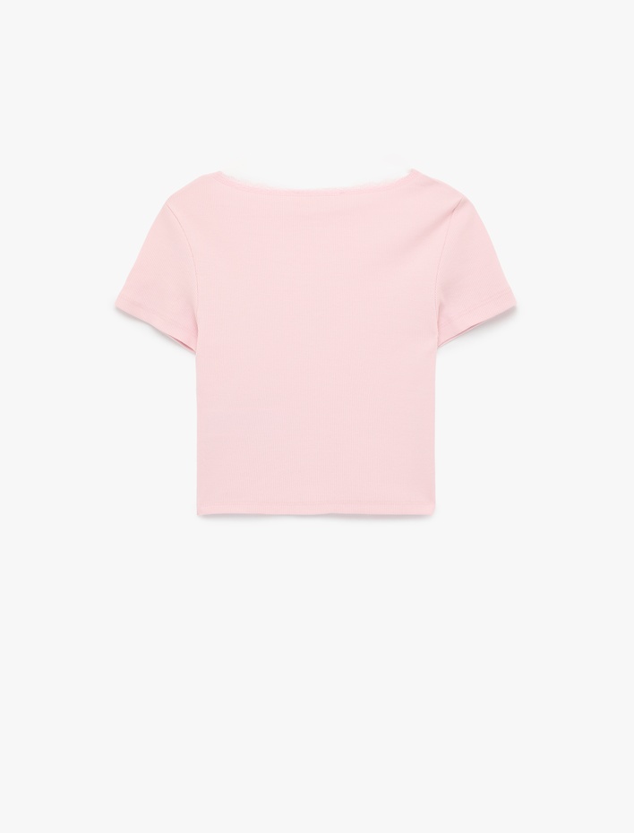  Kısa Kollu U Yaka Slim Fit Pamuklu Crop Tişört