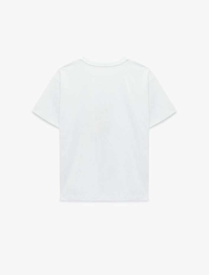  Pamuklu Kısa Kollu Bisiklet Yaka Limon Baskılı Tişört