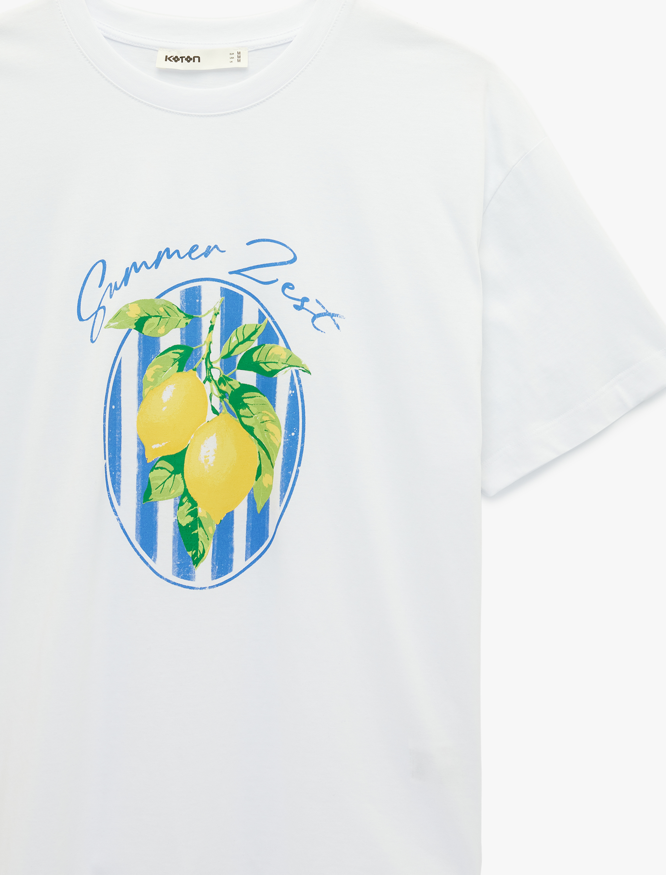   Pamuklu Kısa Kollu Bisiklet Yaka Limon Baskılı Tişört