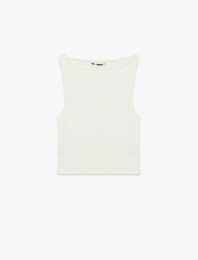 Kolsuz Kayık Yaka Slim Fit Crop Bluz