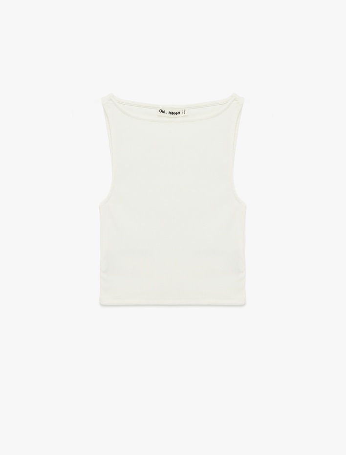  Kolsuz Kayık Yaka Slim Fit Crop Bluz