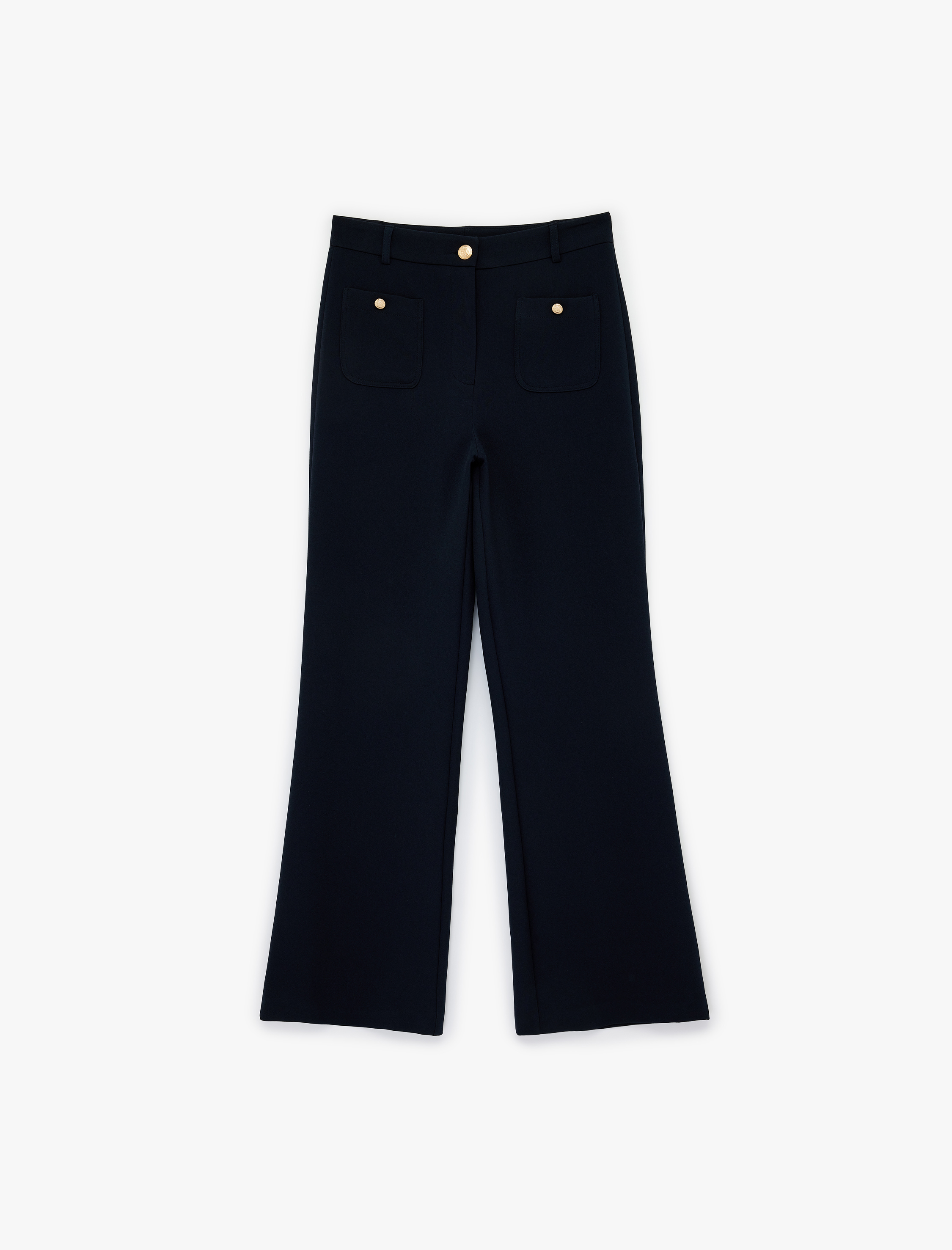   Aplike Cep Detaylı Yüksek Bel Geniş Paça Pantolon