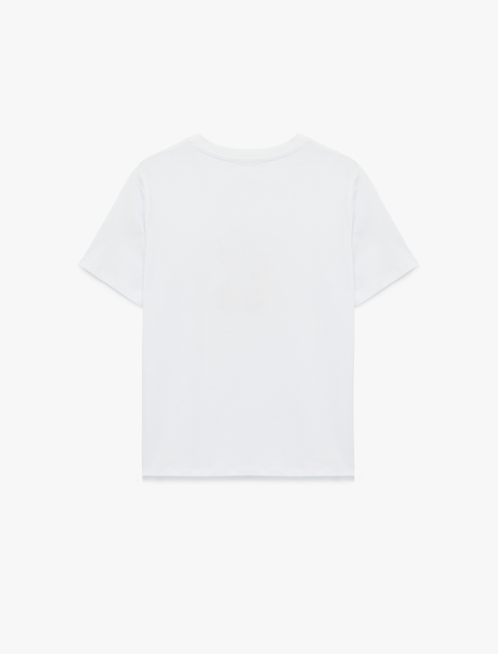  Pamuklu Kısa Kollu Bisiklet Yaka Fiyonk ve Kiraz Baskılı Tişört