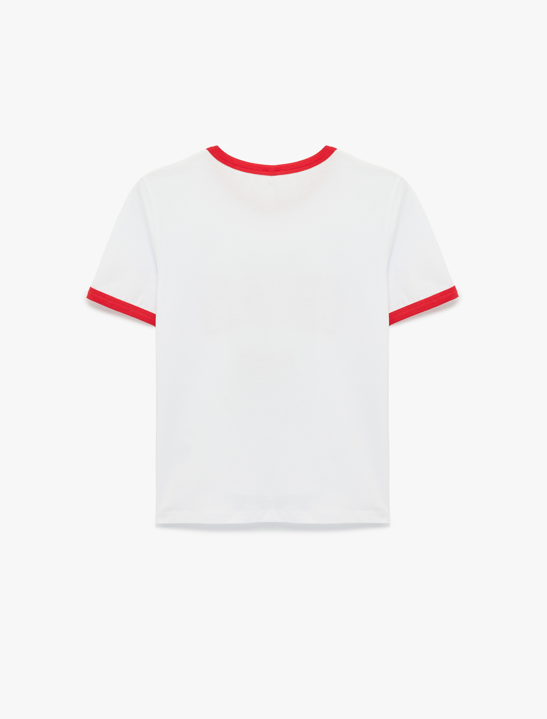   Kısa Kollu Bisiklet Yaka Kiraz Baskılı Pamuklu Tişört