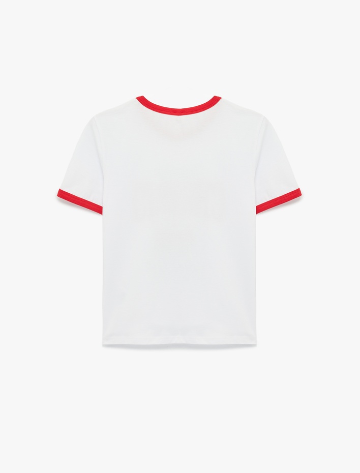  Kısa Kollu Bisiklet Yaka Kiraz Baskılı Pamuklu Tişört