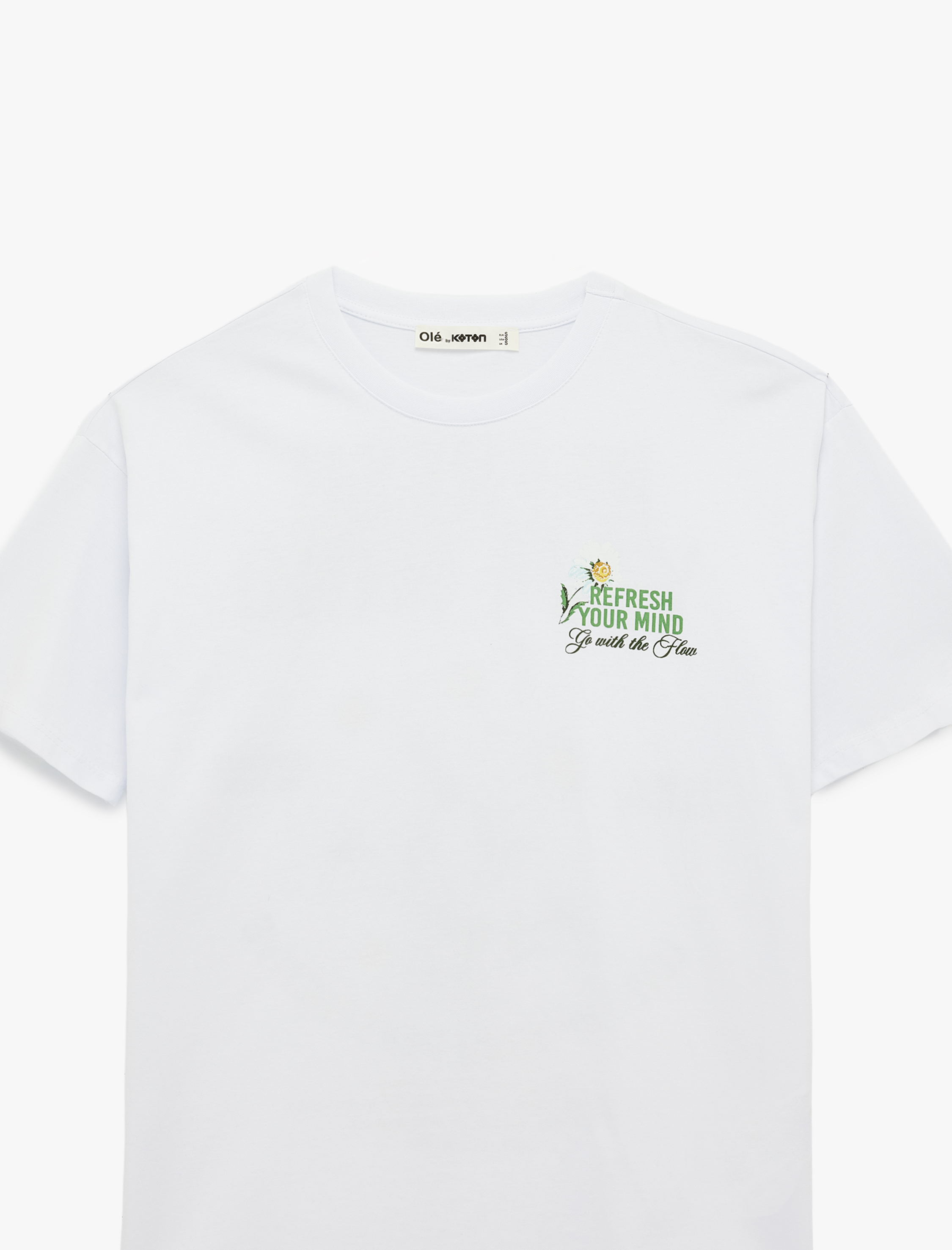   Rahat Kalıp Kısa Kollu Bisiklet Yaka Baskılı Pamuklu Tişört