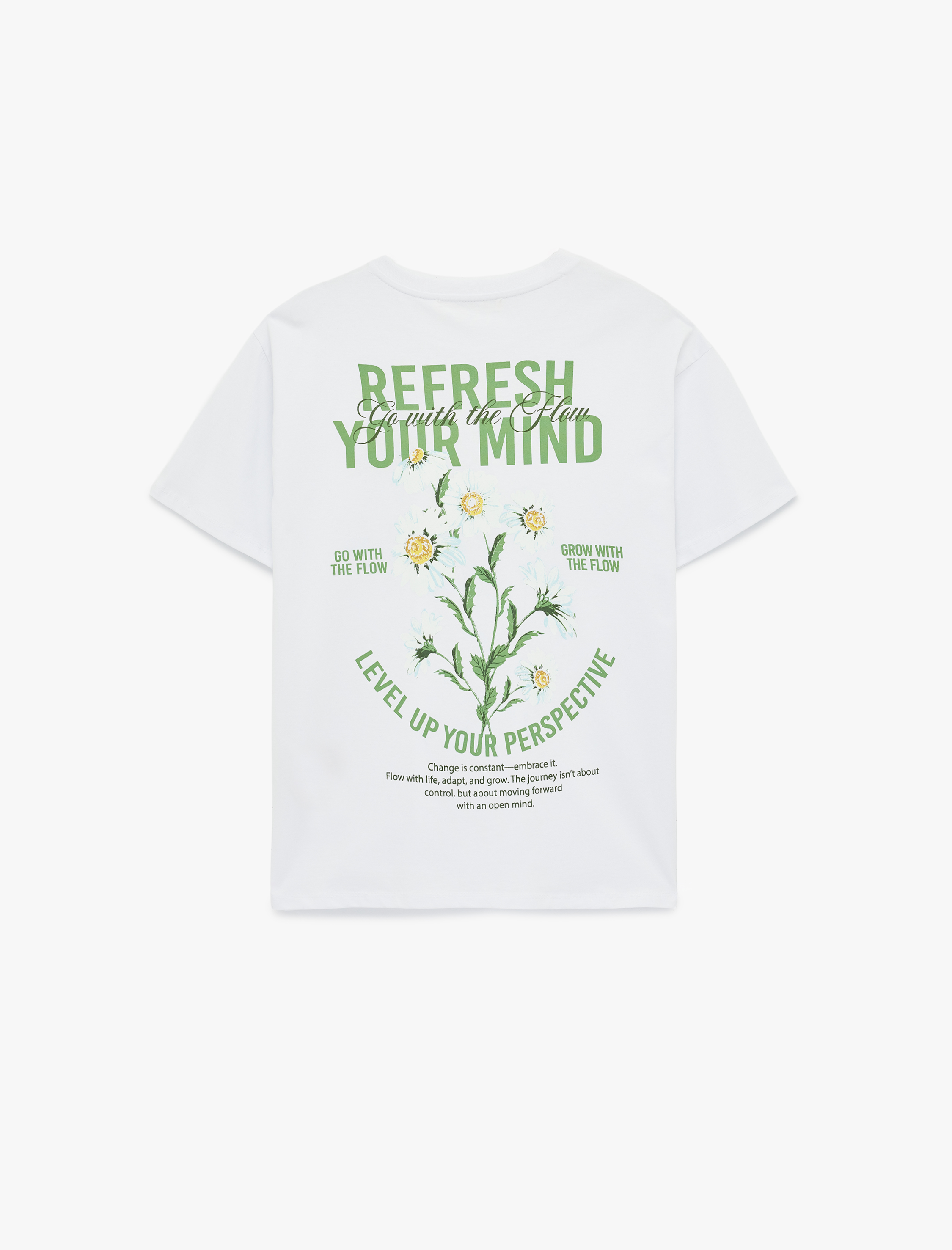   Rahat Kalıp Kısa Kollu Bisiklet Yaka Baskılı Pamuklu Tişört