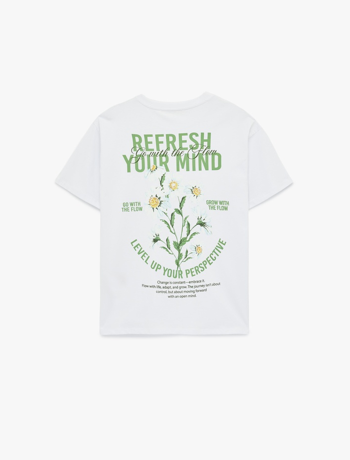  Rahat Kalıp Kısa Kollu Bisiklet Yaka Baskılı Pamuklu Tişört