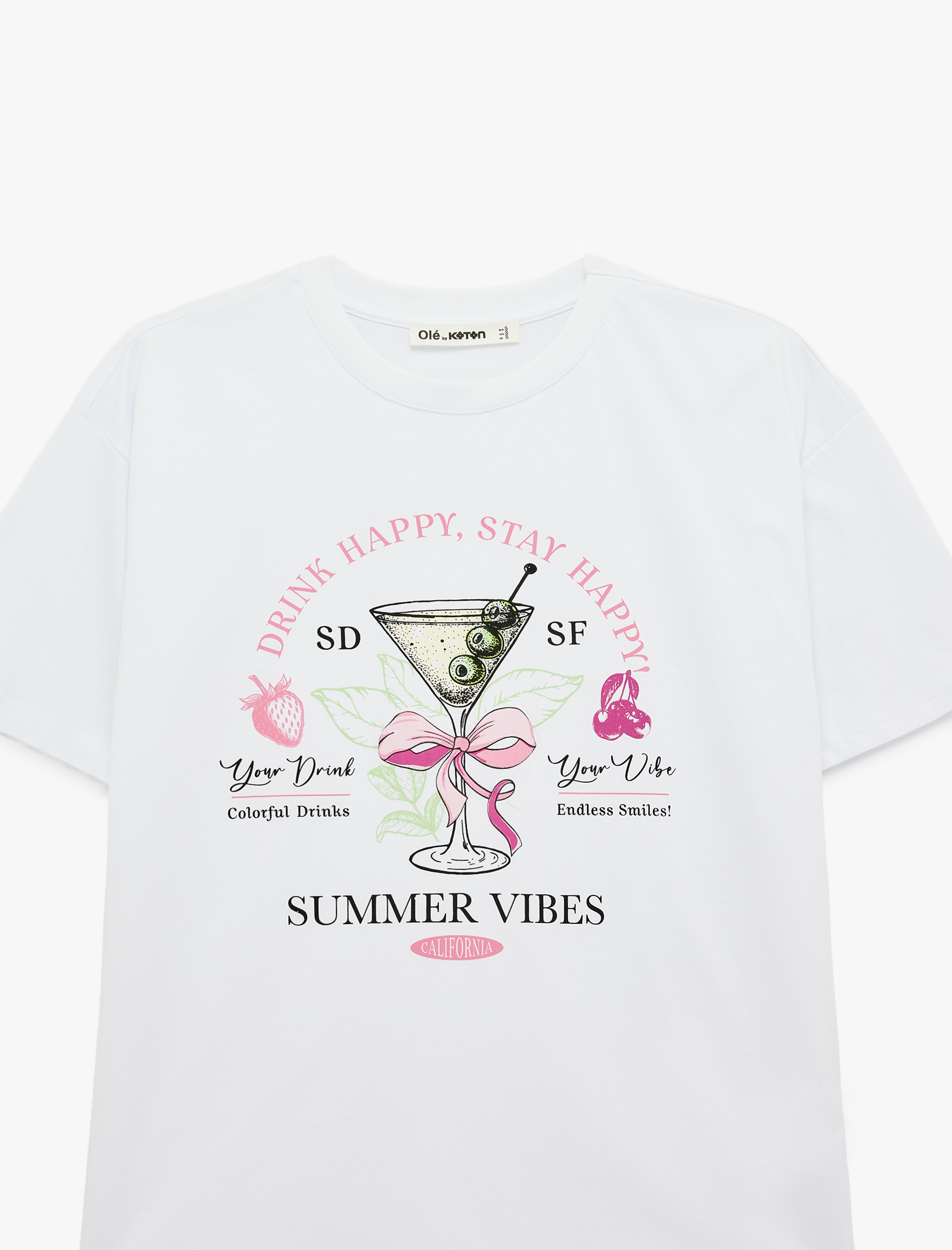   Rahat Kalıp Kısa Kollu Bisiklet Yaka Baskılı Tişört