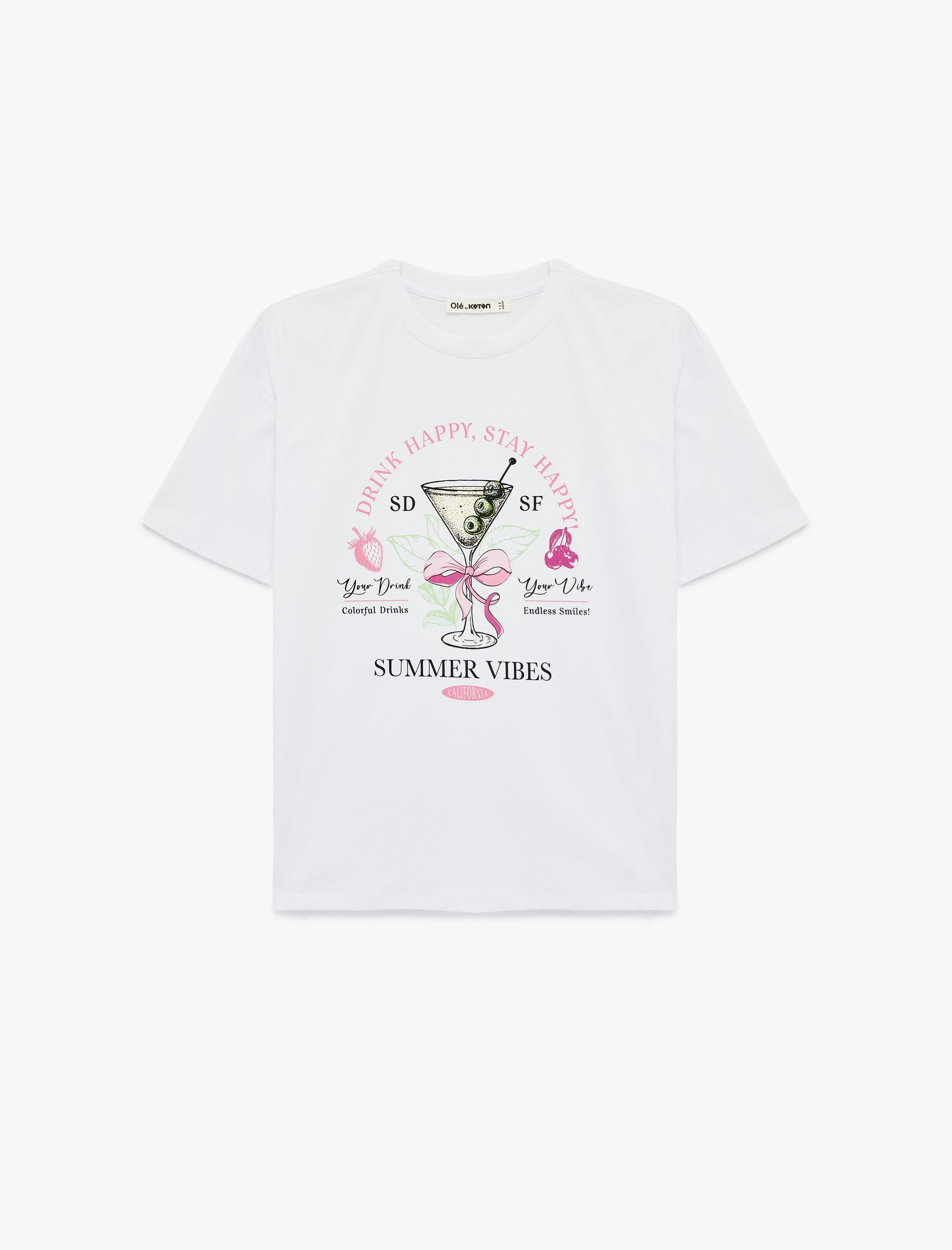   Rahat Kalıp Kısa Kollu Bisiklet Yaka Baskılı Tişört