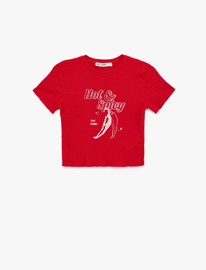  Slim Fit Kısa Kollu Bisiklet Yaka Baskılı Tişört