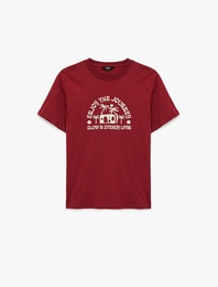 Regular Fit Kısa Kollu Bisiklet Yaka Pamuklu Baskılı Tişört