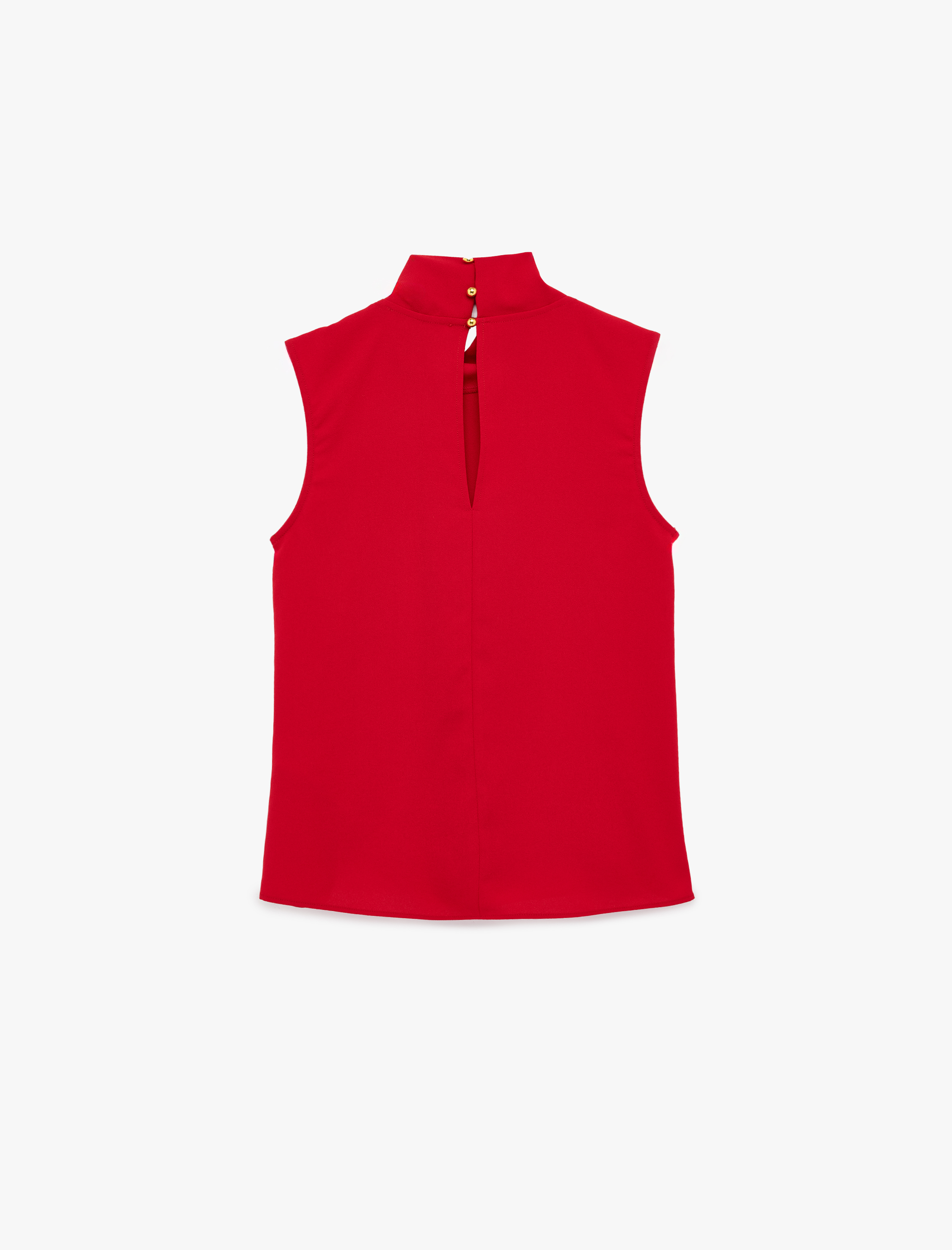   Krep Kumaş Drapeli Dik Yaka Kolsuz Bluz