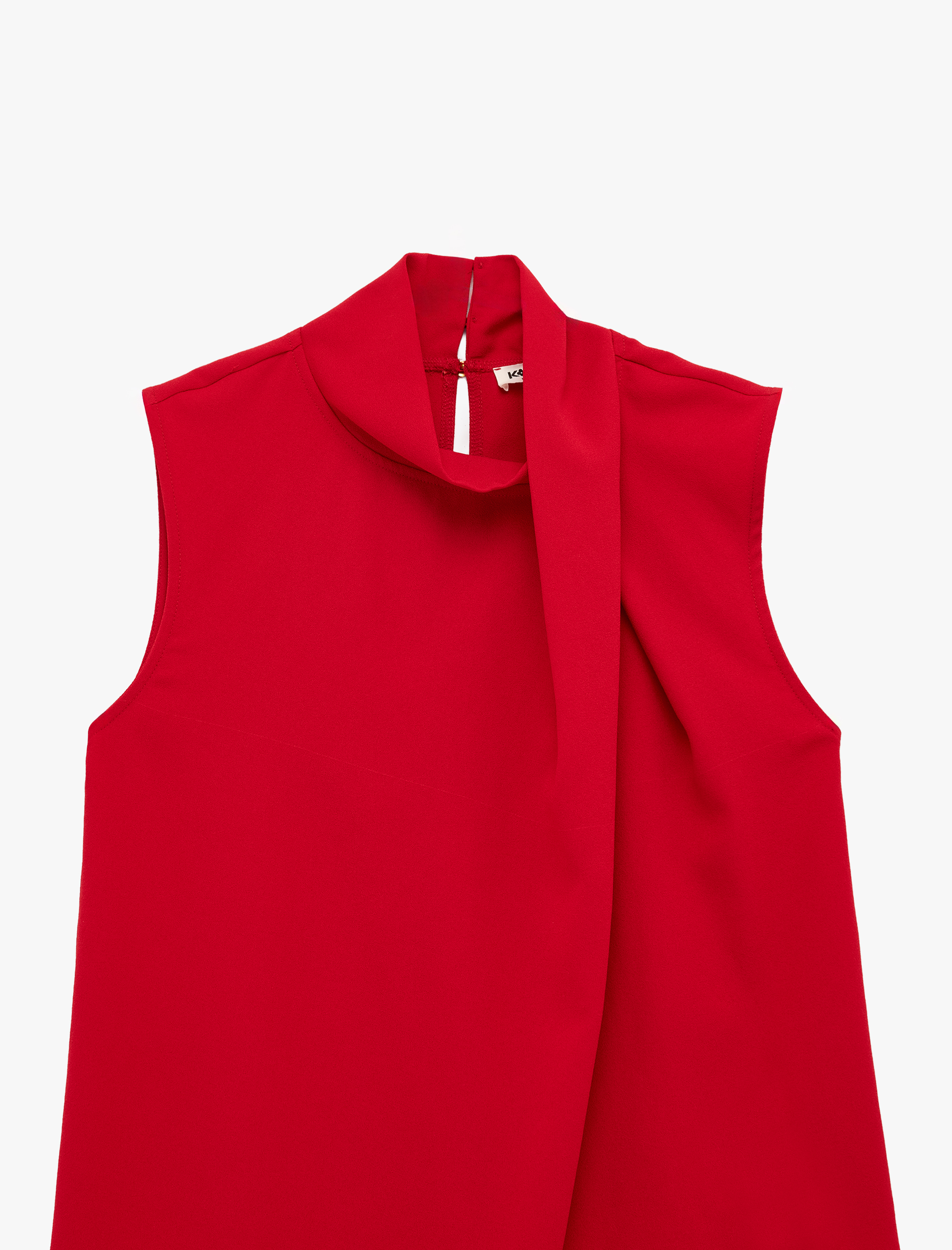   Krep Kumaş Drapeli Dik Yaka Kolsuz Bluz