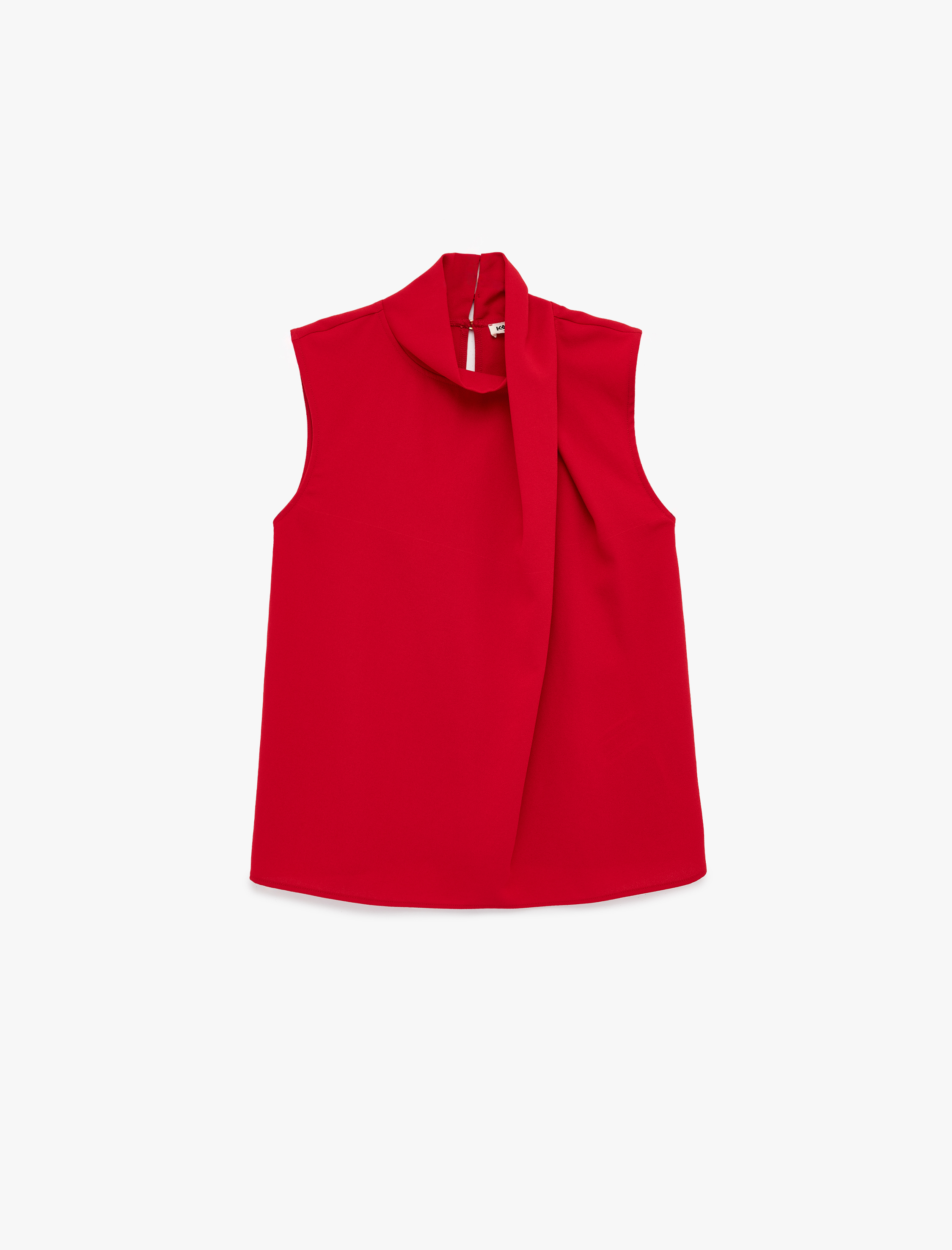   Krep Kumaş Drapeli Dik Yaka Kolsuz Bluz