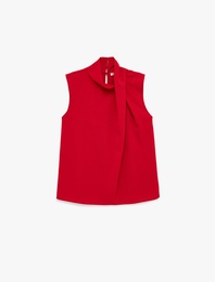 Krep Kumaş Drapeli Dik Yaka Kolsuz Bluz