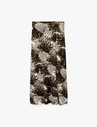 Çan Kesim Leopar Desenli Midi Saten Etek