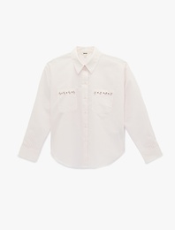 Regular Fit Uzun Kollu Cepli Taş Detaylı Poplin Gömlek