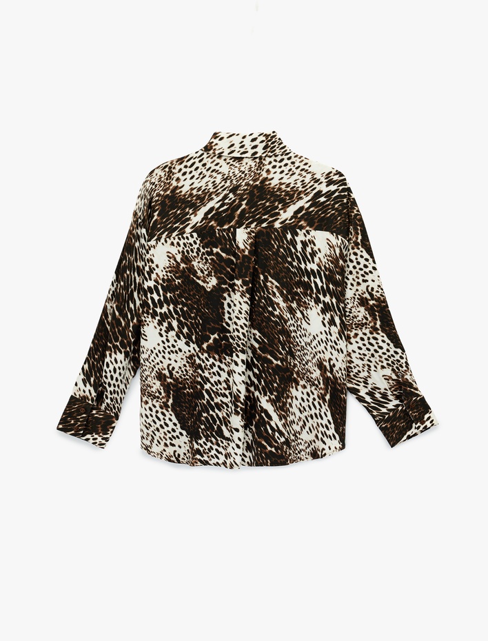  Regular Fit Uzun Kollu Leopar Desenli Saten Gömlek